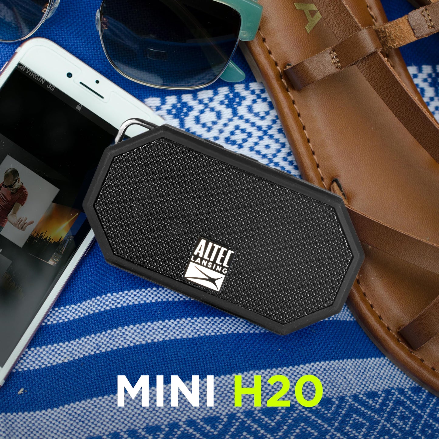 Altec Lansing Mini H2O - Waterproof Bluetooth Speaker, IP67 Certified & Floats in Water, Compact & Portable Speaker for Hiking, Camping, Pool, and Beach,Black