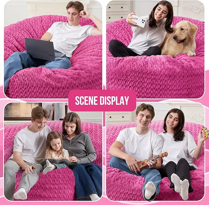 4FT Bean Bag Chair,Giant Bean Bag Chairs for Adults,Big Bean Bags with Memory Foam Filled, Large Beanbag Chairs with Chevron Plush Cover-Pink