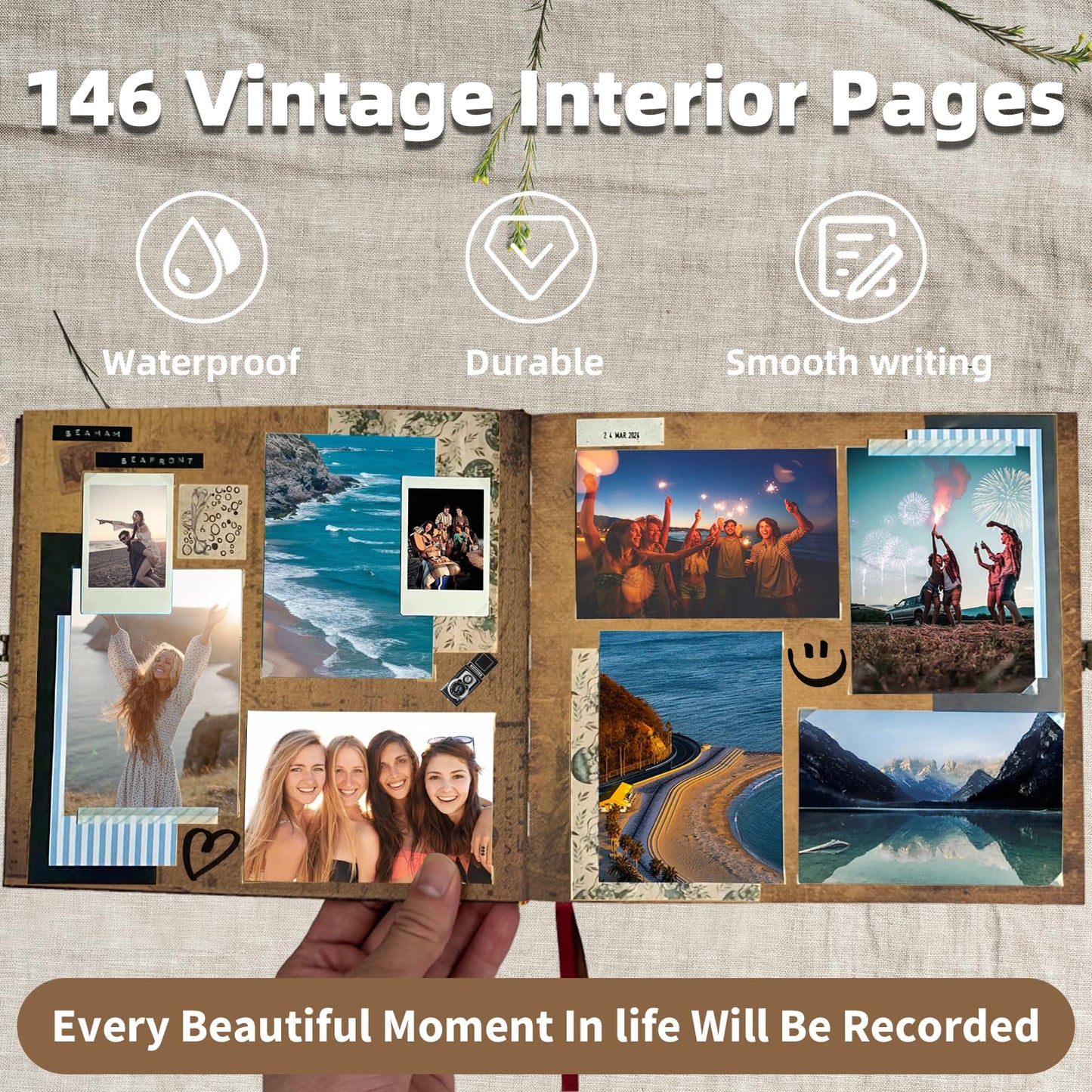 Our Adventure Book Scrapbook, Photo Album 146-Page, Retro Embossed Travel Scrapbook, Up Memory Book for Couples, Gifts, Anniversary, Wedding (8.9 * 7.7 in)