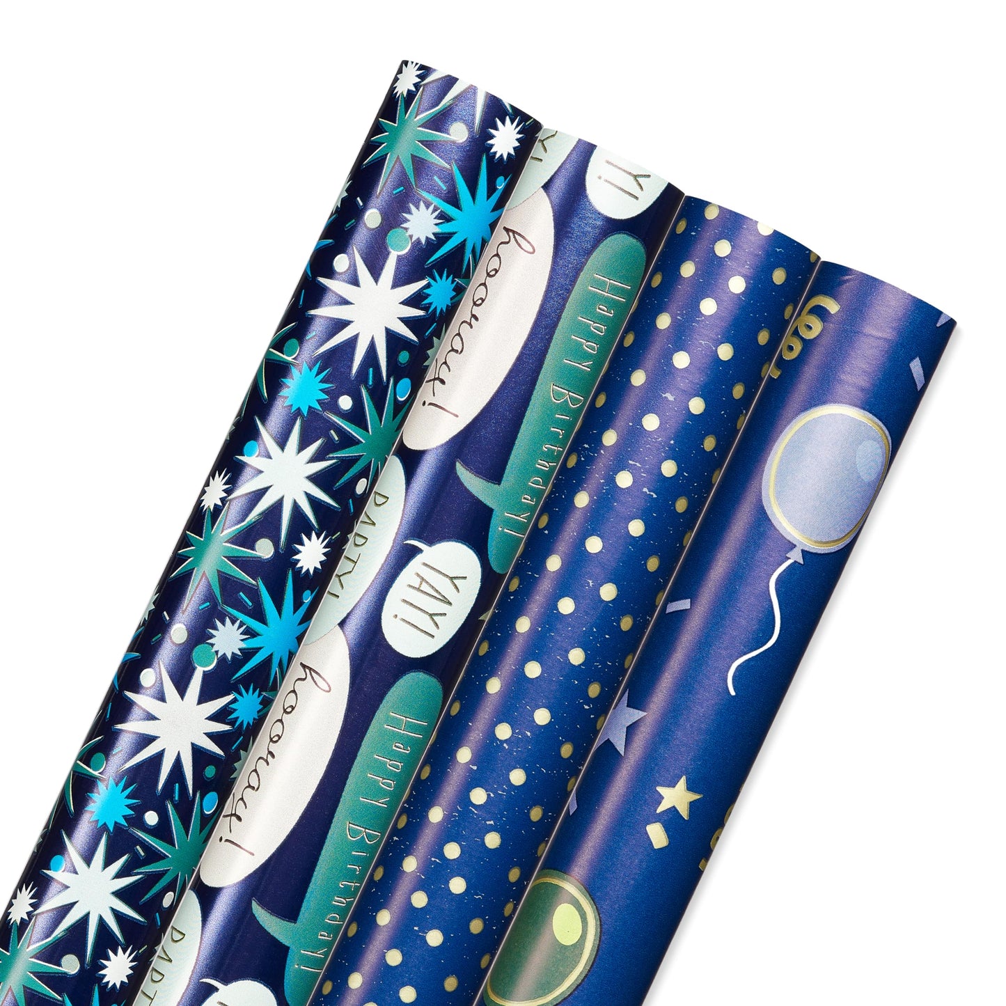American Greetings 160 sq. ft. Reversible Wrapping Paper Bundle for Birthdays, Baby Showers and All Occasions, Balloons, Blue Polka Dots and Plaid (4 Rolls, 30 in. x 16 ft.)