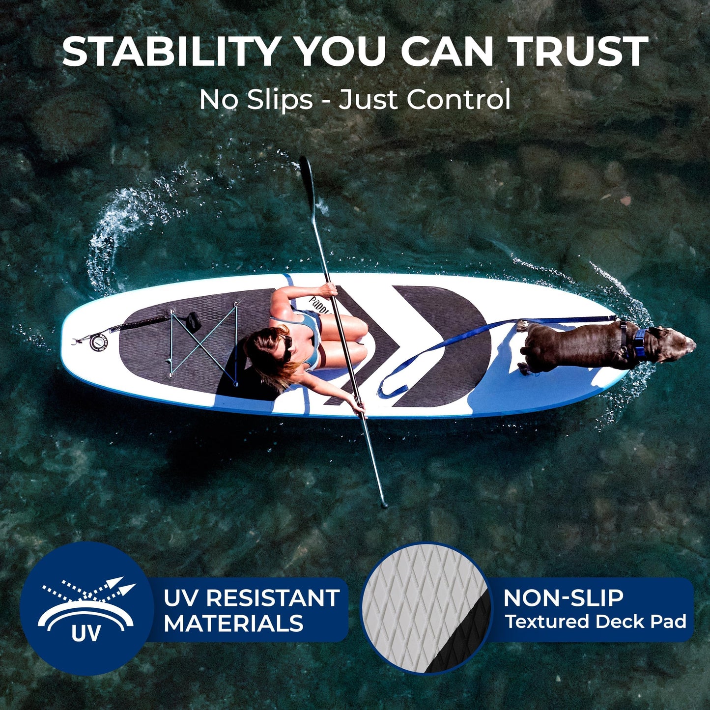 SereneLife 11’6” Inflatable SUP - Pet-Friendly Stand-Up Paddleboard for Adults and Pet Ride Alongs - 35” Wide Stable Design with Non-Slip EVA Deck Pad, Premium SUP Accessories, 485 lbs. Capacity