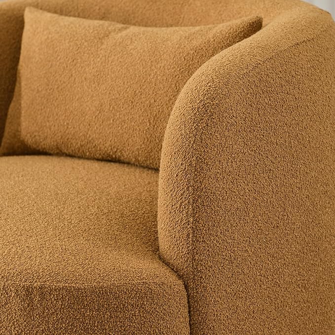 KINWELL 34" Wide Boucle Swivel Barrel Chairs Set of 2, No Assembly Round Upholstered Armchairs Accent Chairs Single Sofa Chair with Toss Pillow for Living Room and Bedroom, Brown