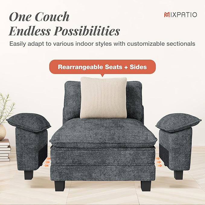 87-Inch L Shaped Sectional Sofa with Cloud Cushions, Deep Seat Modular Couch Set w/ 3 Seats & 1 Ottomans, Removable Arms, Plush Chenille Upholstery for Living Room, Apartment - Cyan