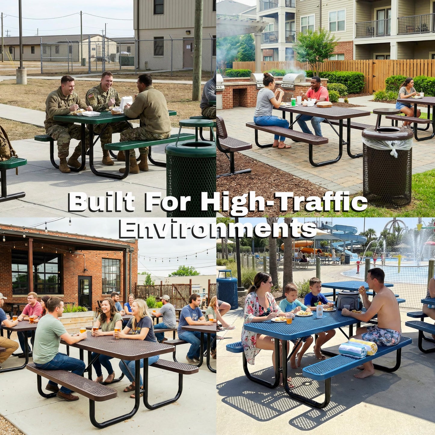 6' Rectangular Heavy-Duty Expanded Metal Dark Blue Picnic Table