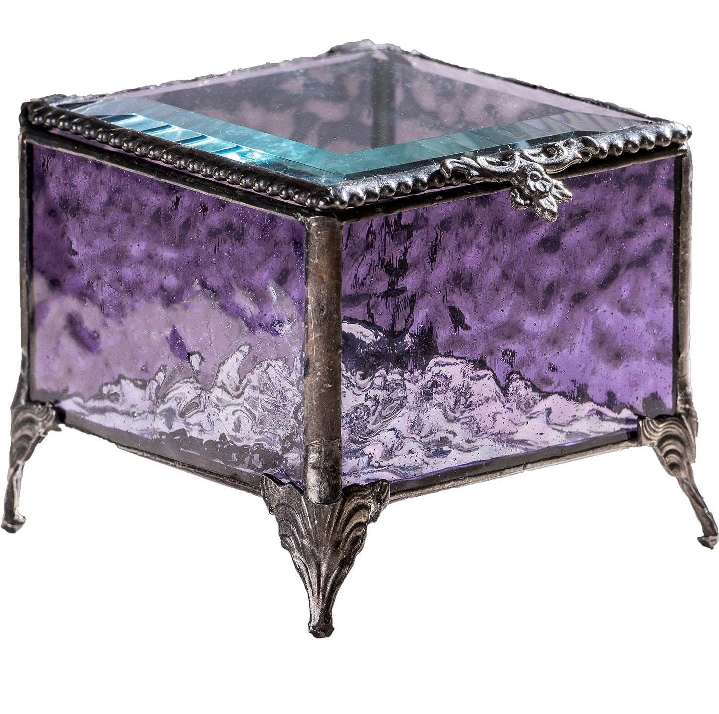 J Devlin - Purple Stained Glass Box Decorative Keepsake Jewelry Display - Box 836