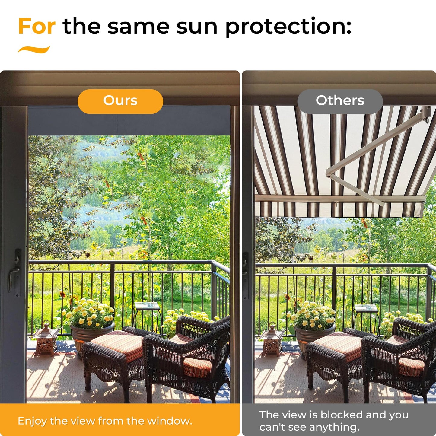 HOMEDEMO Manual Retractable Awning 118"x118" Foldable Side Bar 30°-180°,Outdoor Patio Awning Height Adjustable 82-118in Retractable Awning UV 50+ Protection,NO Drilling Awings for Backyard