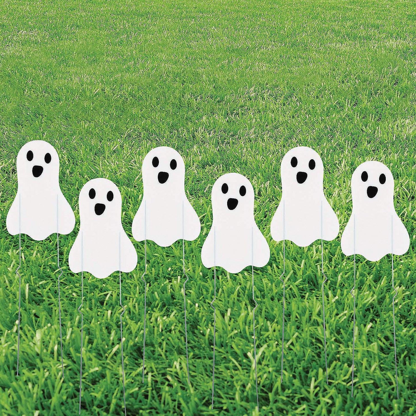Fun Express Mini Ghost Sidewalk Yard Signs - Set of 6 - Outdoor Halloween Decor