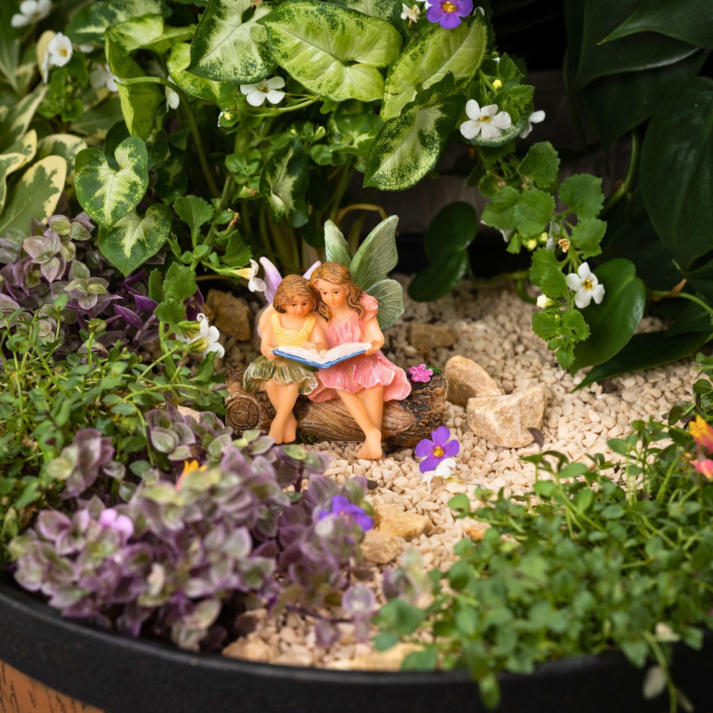 PRETMANNS Fairies for Fairy Garden - Accessories for an Outdoor or Indoor Miniature Garden – Adorable Hand-Painted Resin Figurines – 2 Sitting Sisters 1 Piece