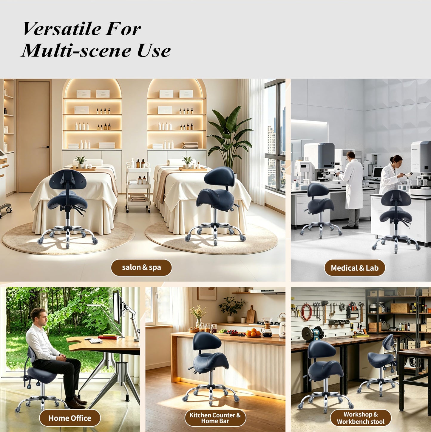 Saddle Stool with Adjustable Lumbar Support - Heavy Duty 400LB Hydraulic Rolling Stool Chair with Backrest, 19"-25" Height Adjustable with Quiet Wheels for Salon, Dental, Tattoo, Massage, Home Office