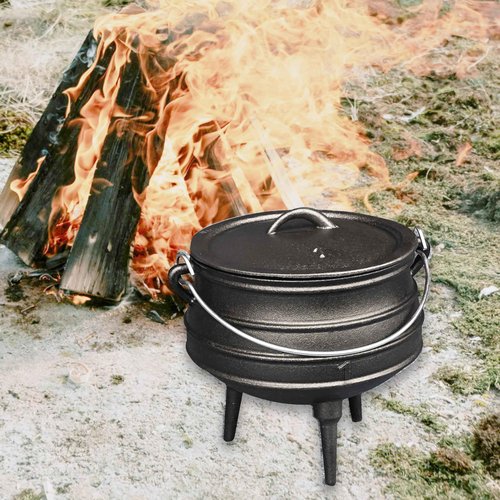 Cuisiland 3.2QT Cast Iron Potjie Cauldron Pot with Lid & 3 Legs – Pre-Seasoned South African-Style Campfire Pot for Outdoor Cooking, Soups, Stews & Braising – Heavy-Duty Cast Iron Dutch Oven
