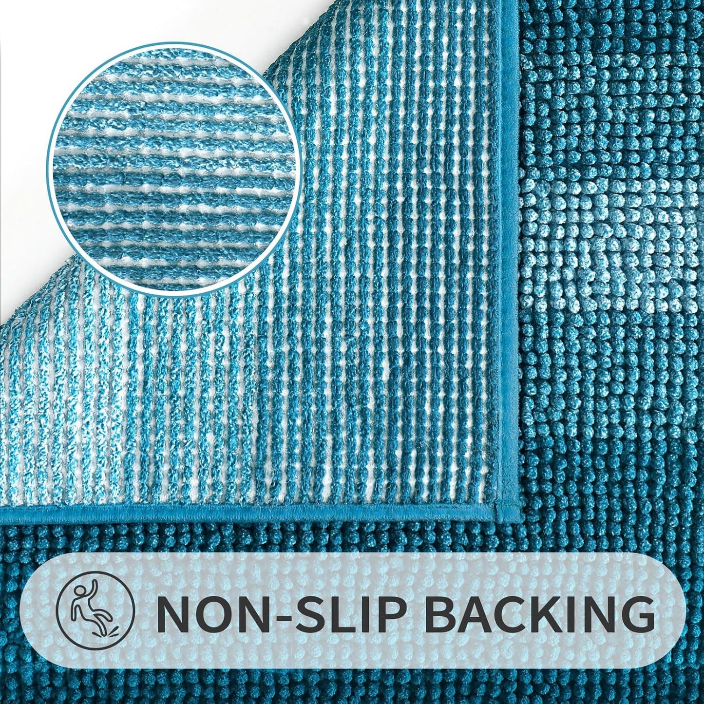 Gibelle Teal Bathroom Rugs, Luxury Chenille Bath Mat, Small Non Slip Shower Rug and Bath Room Floor Mats, Machine Washable, Quick Dry Bathmat, Soft Cozy Plush Rug for Tub, 16" x 24"
