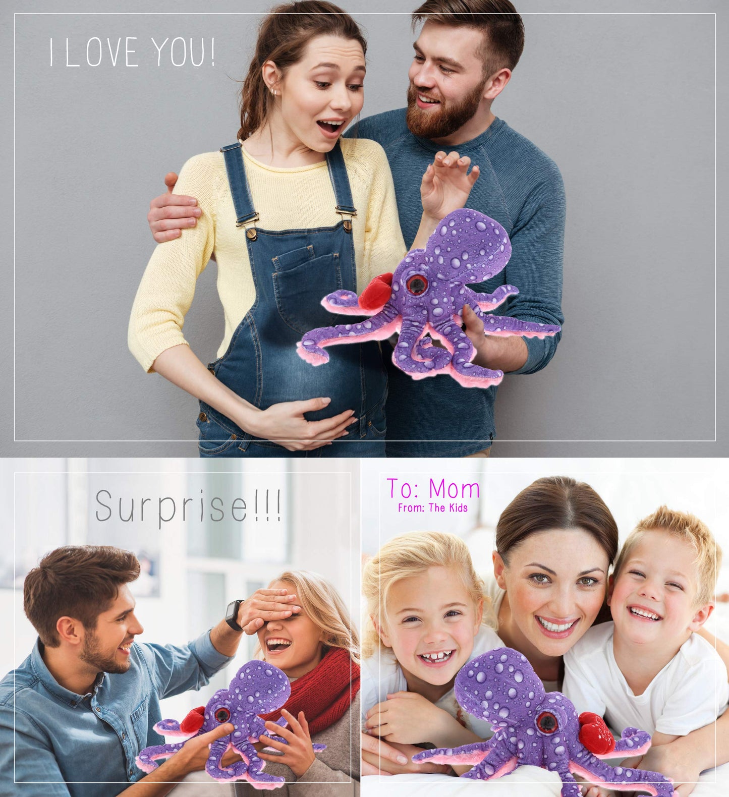 DolliBu I Love You Valentine Plush Purple Octopus - Cute Stuffed Animal with Red Heart and Name Personalization Gift for Valentine's Day, Birthday, Anniversary, Romantic Date - 12 Inches