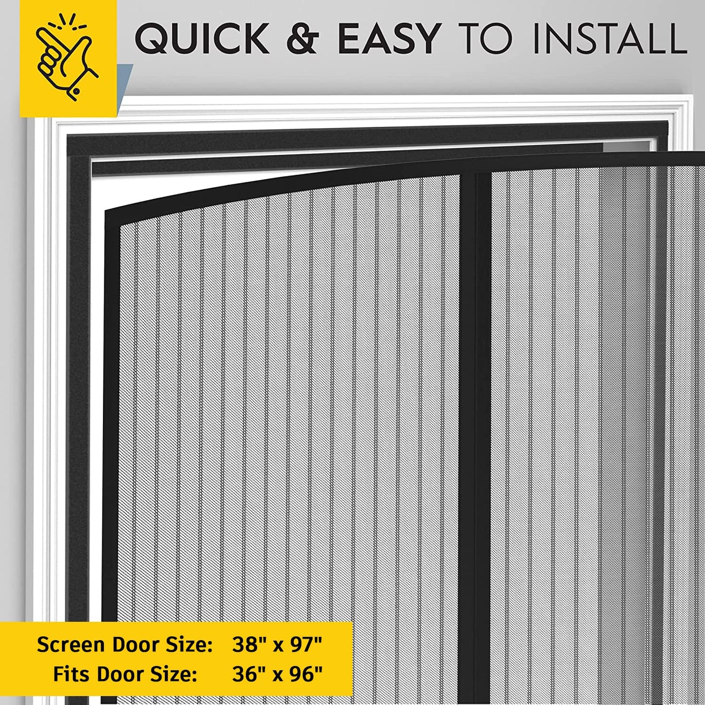AUGO Magnetic Screen Door - Self Sealing, Heavy Duty, Hands Free Mesh Partition Keeps Bugs Out - Pet and Kid Friendly - Patent Pending Keep Open Feature - 38 Inch x 97 Inch