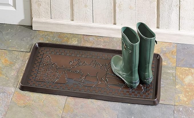 HF by LT Moose Scene Rubber Boot Tray, 32 x 16 inches, One-Piece Seamless Construction, Durable Vulcanized Rubber, Year Round Use Indoors or Outdoors, Bronze