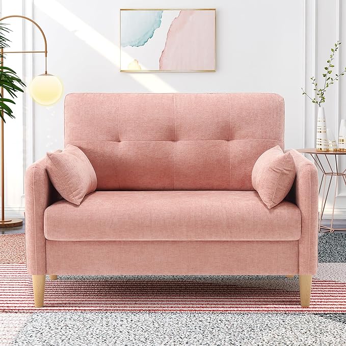 Hanherry Loveseat Sofa, 47” Small Couch for Living Room, Chenille Fabric Love Seat Comfy Sofa for Bedroom with Throw Pillow,Removable Cushion Cover,Couches for Small Space,Apartment,Dorm