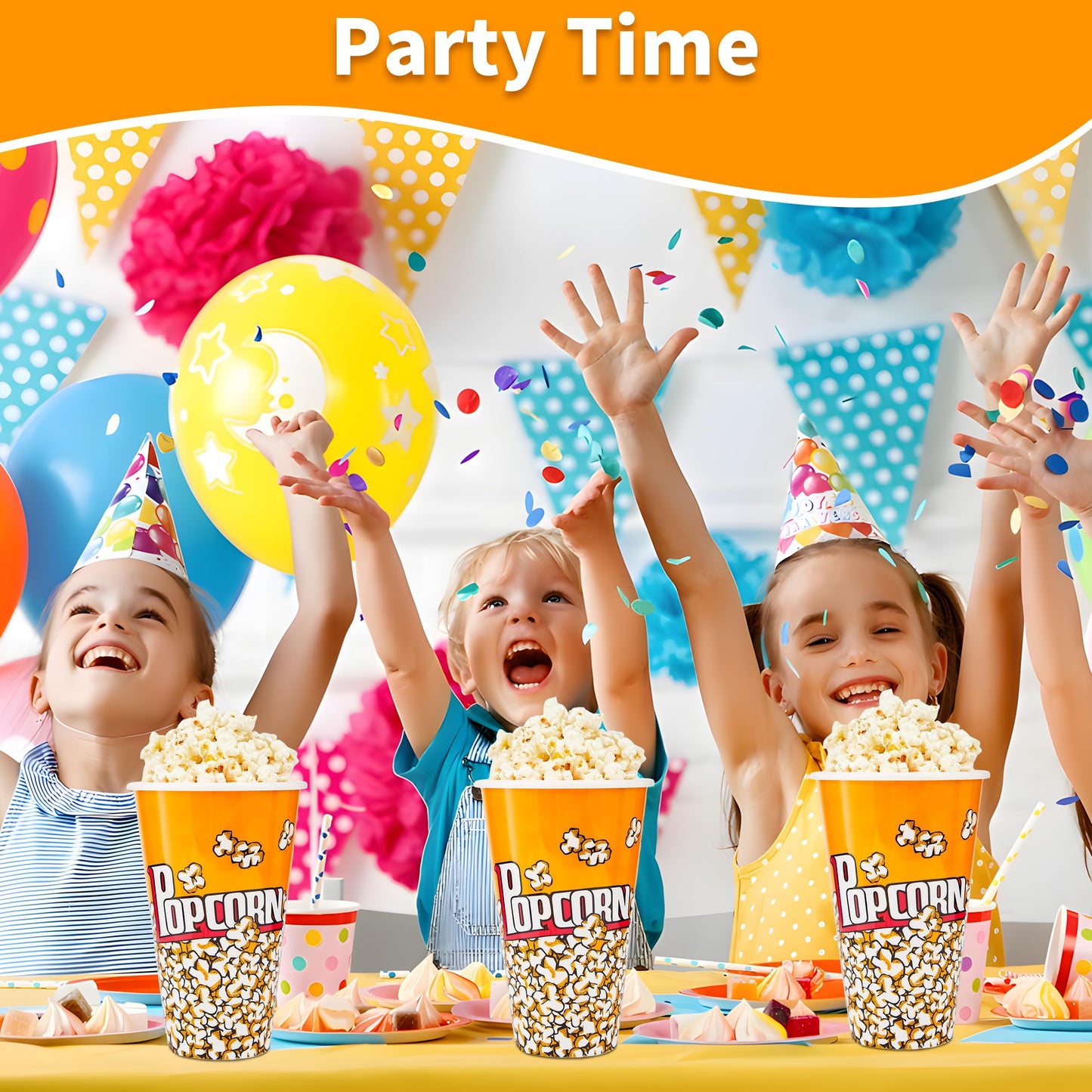 RAYMEA Plastic Popcorn Containers Retro Style Small Reusable Popcorn Buckets for Movie Night-6 Pack