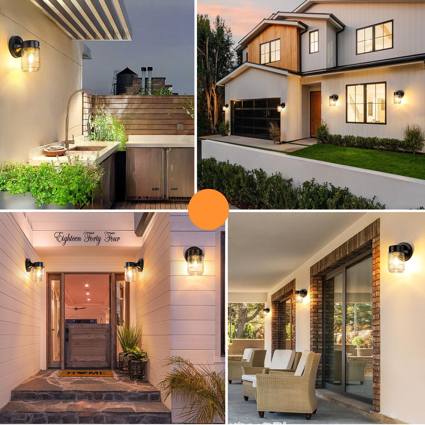 MATAMEYE Jelly Jar Outdoor Wall Lantern, Black Exterior Waterproof Wall Mount Lighting Fixture, Anti-Rust Front Door Sconce with Clear Ribbed Glass, E26 Socket Lights, 2 Pack