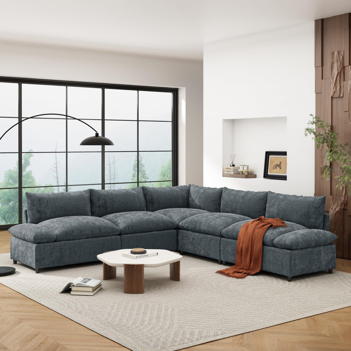 Merax 115.5" Modular Sectional Sofa, Upholstery 5 Seat Versatile Couch Set, L Shaped Indoor Furniture with Plush Cushions, Hidden Storage Compartments for Living Room, Lounge, or Office, Dark Gray