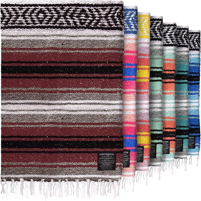 Mexican Blanket (Authentic Handmade Falsa) - Durable, Lightweight Baja Indian Blanket for Yoga, Beach, Camping, Picnic, Ca...