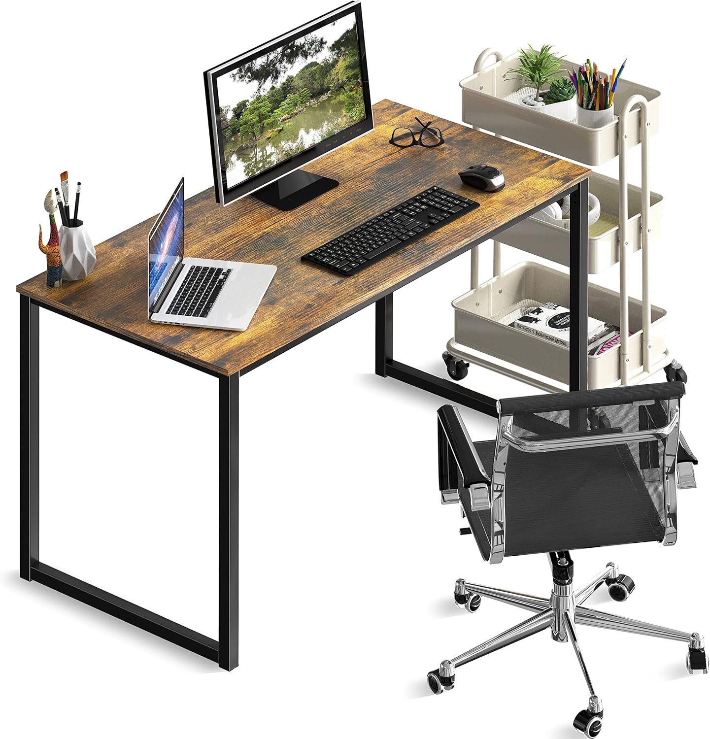 SHW Mission 40-Inch Home Office Computer Desk, Rustic Brown