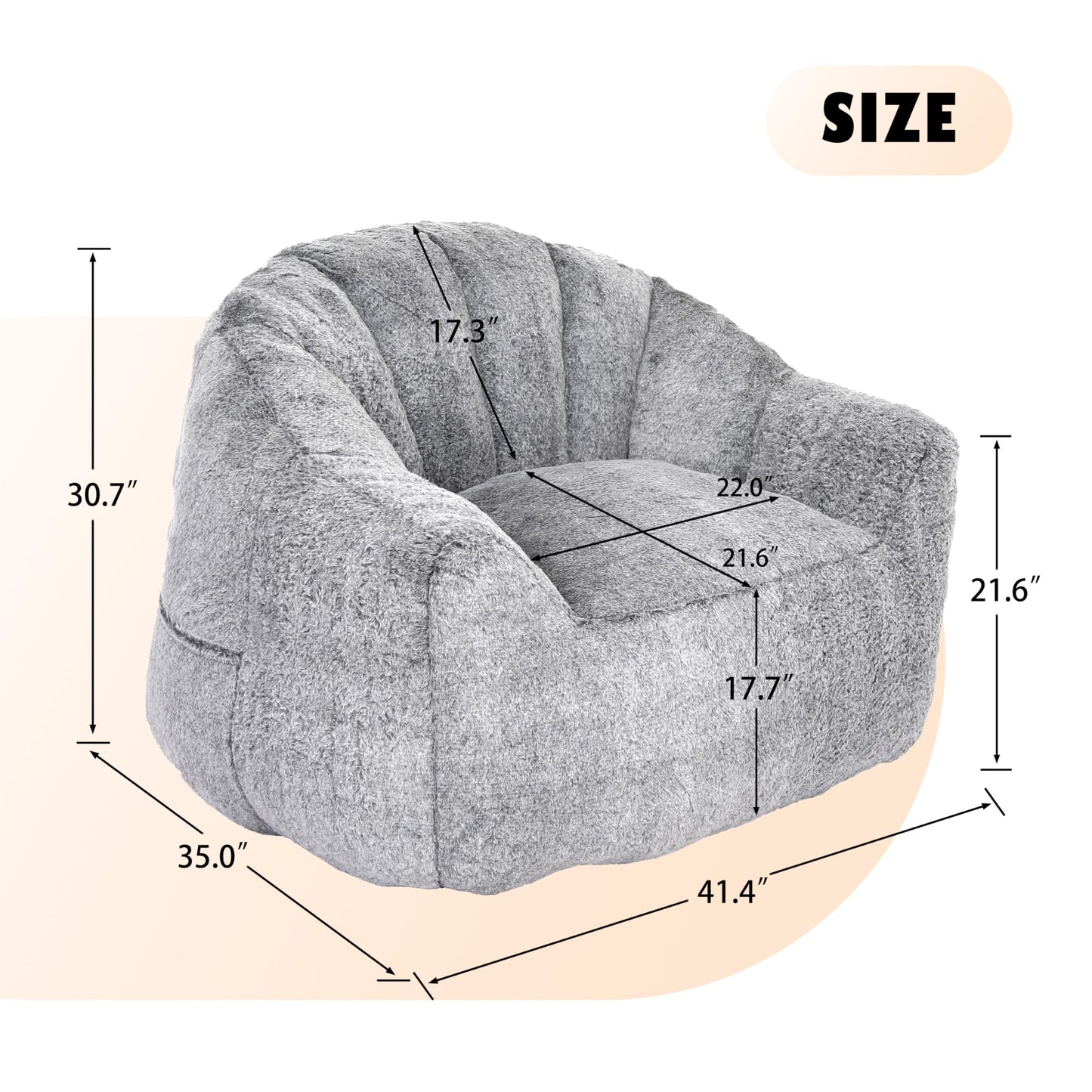 Casaround Bean Bag Chair, Bean Bag Sofa Chair with Armrests Stuffed High-Density Foam, Lazy Sofa Comfy Chairs BeanBag Chair for Adults in Living Room,Bedroom Reading,Chaise,Morden (Gray)