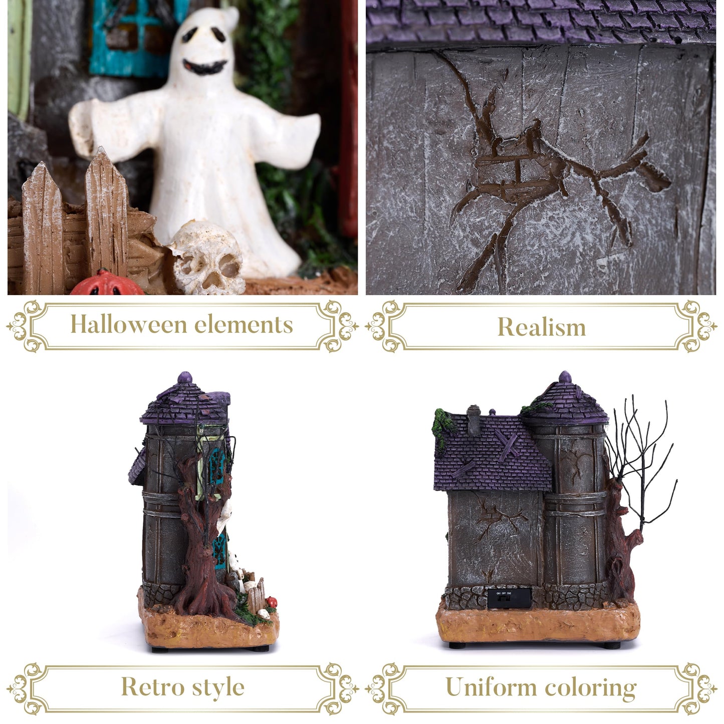 Valery Madelyn Halloween Decorations, Lighted Halloween Village Houses with Music and LED Lights, Resin Spooky Town Mummy's Haunted House for Home and Party Table Desk Mantel, 8 Inch