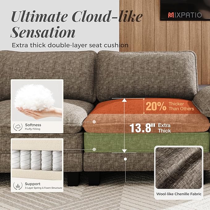 MIXPATIO 53.5" Modular Sectional Single Sofa, Soft Plush Chenille Armchair with Comfortable Deep Seat & Removable Arms for Living Room，Smoky Gray