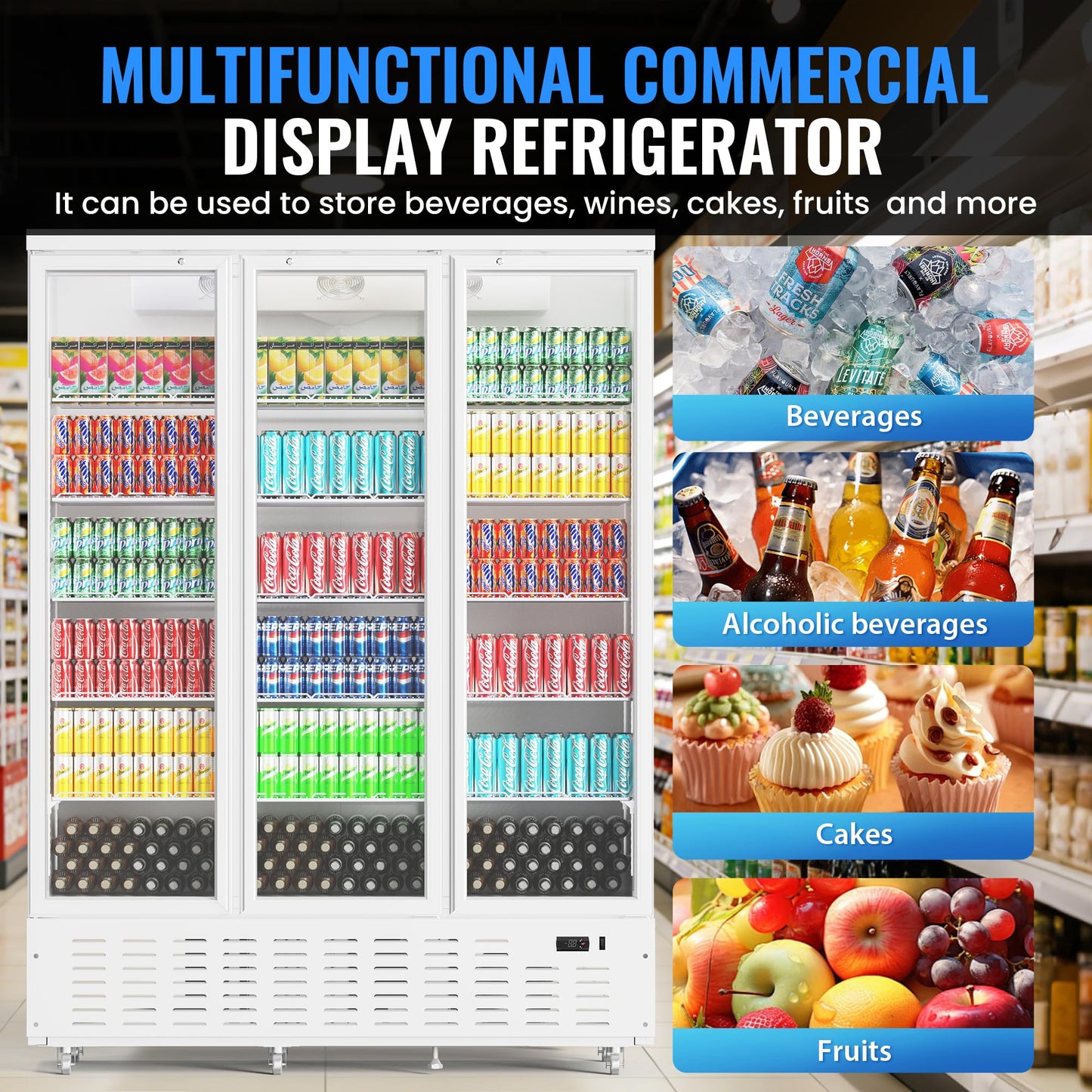 Frostvale 50 Cu.Ft Commercial Display Refrigerator, White 3 Glass Door Beverage Cooler, ETL Upright Merchandiser Fridge for Drinks, Soda, Beer, Water, Retail Store, Restaurant, Cafe, Office
