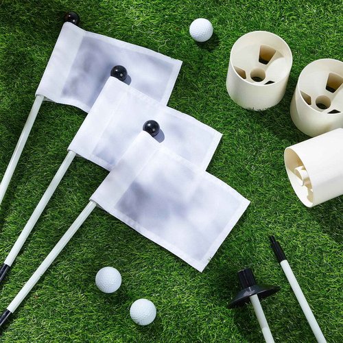 Lenwen 6 Set Golf Flagstick Golf Pin Flag Hole Cup Set Putting Green Flag and Poles Nylon Practice Portable 2 Section Design Putting Green Gifts for Yard Backyard Garden Driving Range(White)