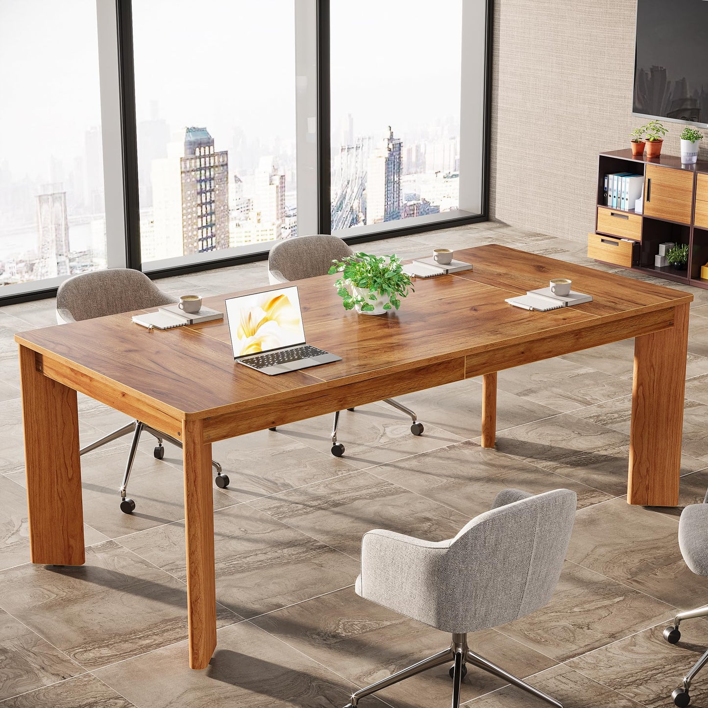 Tribesigns 62-Inch Large Executive Desks, Modern Computer Office Desk, Study Writing Table Home Office Desk Workstation with Thickened Wooden Legs, Brown