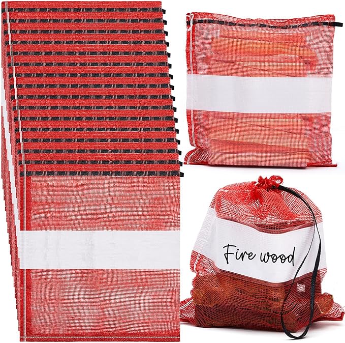 60 Pcs Onion Bags Reusable Mesh Produce Storage with Drawstring Firewood Bags Onion Potato Storage Sacks for Garden Vegetable Fruit Produce Packaging Supplies (24 x 28 Inch)