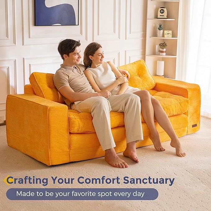 MAXYOYO Convertible Sofa Bed, Pull Out 3 Seater Sleeper Sofa, 2 in 4 Folding Couch Bed, Fold Out Floor Couch with Pillows for Living Room Bedroom Lounge, Orange