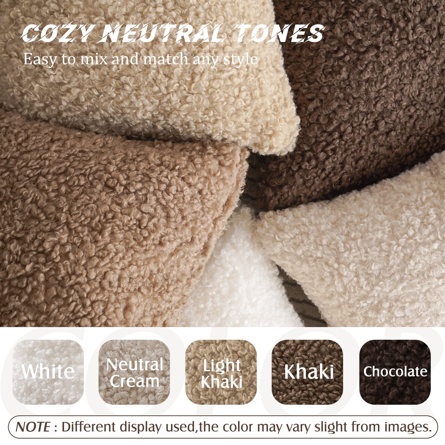 Foindtower Set of 2 Curly Teddy Wool Pillow Covers Decorative Boucle Textured Lumbar Throw Pillow Faux Fur Pillowcases Sheepskin Cushion Case for Sofa Bedroom Car 12"x20" Light Khaki