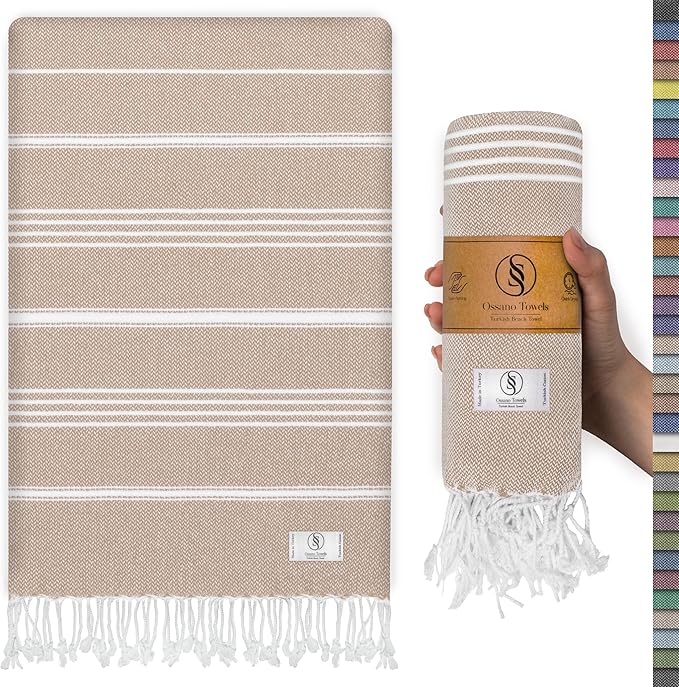Ossano Turkish Beach Towel Absorbent & Quick Dry Oversized (39" x 71") - Decorative, Versatile and Functional as Yoga Mat,...