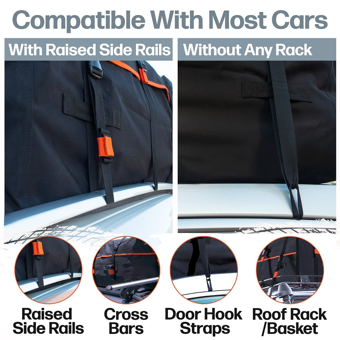 RoofPax 23 cft. Extra Waterproof Rooftop Cargo Carrier Bag, Double Weatherproof Zippers,10 Heavy-Duty Tie-Down Straps fit Cars with/Without a Rack or Side Rails, Safety Hooks Included