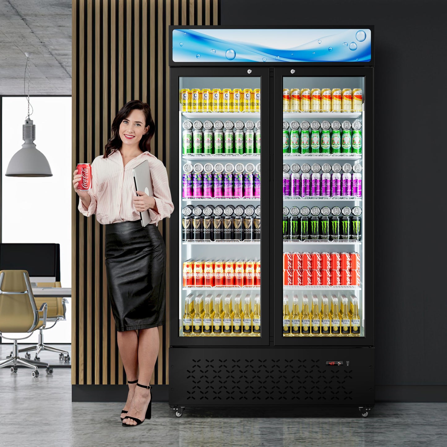 Beverage Cooler Commercial Refrigerator 40.3 Cu.Ft. Glass Door Display Refrigerator with LED Light, Shelves, Display 10 Commercial Beverage Refrigeratorfor Restaurant Cafe Bar Store (40.3 Cu.Ft.)