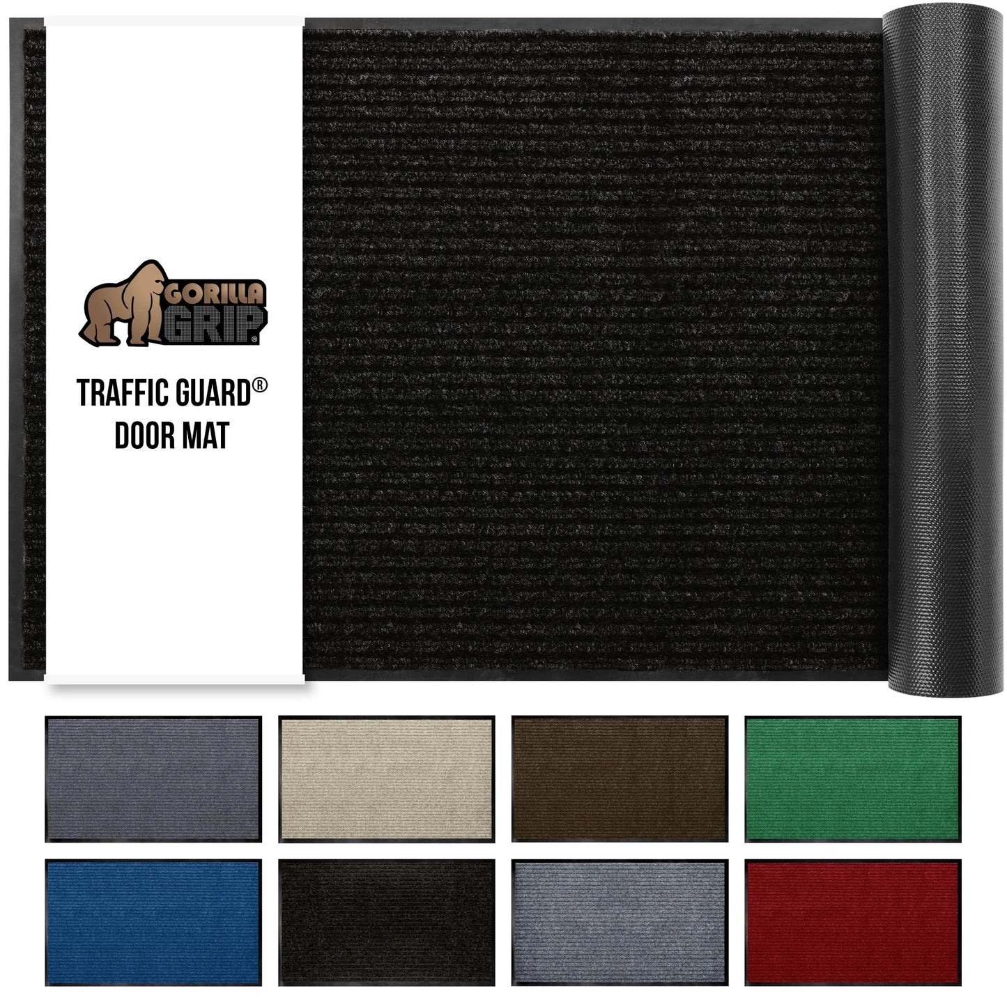 GORILLA GRIP Waterproof Traffic Guard Door Mat, 72x48, Heavy Duty Entryway Mats, Strong Backing Commercial Utility Rugs for Office Hallway, Garage Floor and Home, Low Profile Carpet Runner, Black