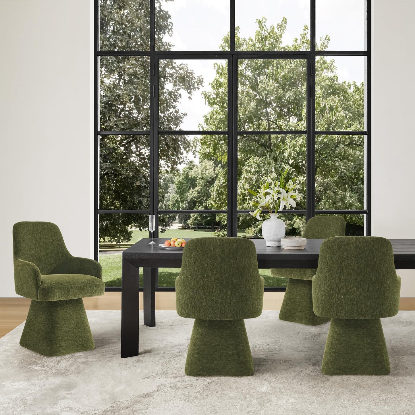 KISLOT Swivel Dining Chair Set of 1, Mid Century Modern Chair Fabric Upholstered Armchair with Armrest & Ergonomic Backrest for Dining Room, Kitchen, Bedroom, Living Room, Green