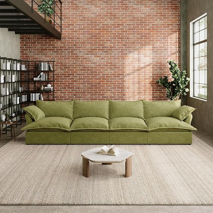 Intuition Decor 144.5" Cloud Sectional Couch,L Shape Down Fill Modular Modern Sectional Sofa,Fluffy Sofa with Removable & Washable Cushion Covers,Couch Corner for Living Room,Olive Green