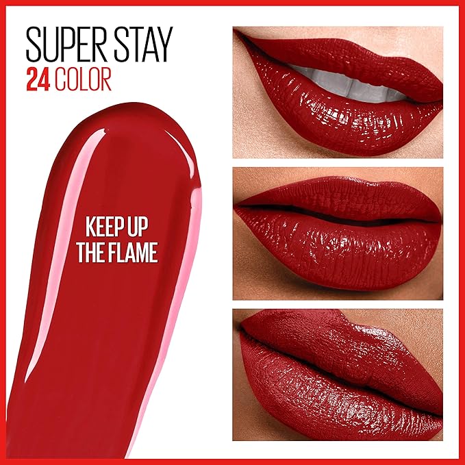 MAYBELLINE Super Stay 24, 2-Step Liquid Lipstick Makeup, Long Lasting Highly Pigmented Color with Moisturizing Balm, Keep Up The Flame, Red, 1 Count (Pack of 2)