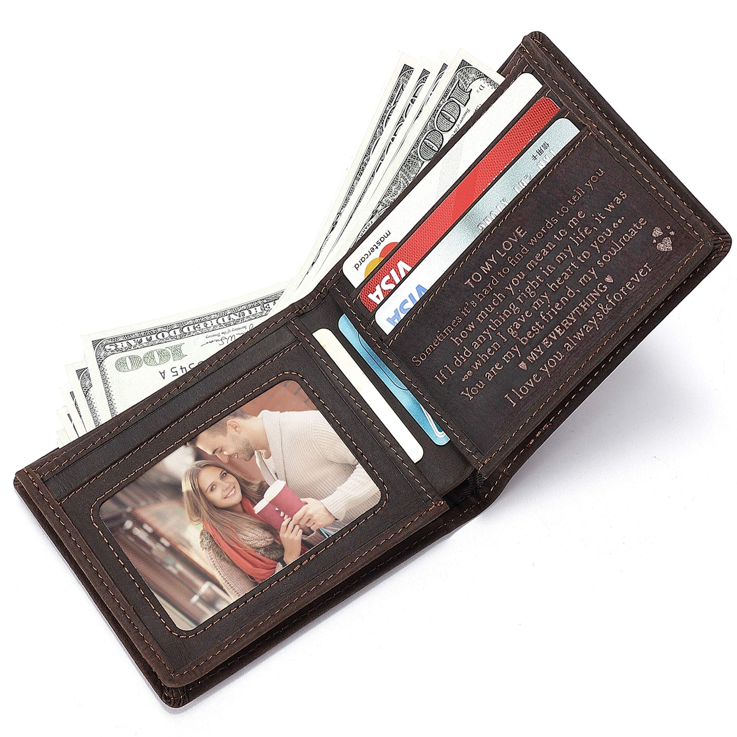 Personalized Engraved Wallet for Boyfriend Husband from Wife Girlfriend - Anniversary Christmas Valentines Day Birthday Wedding - I Love You - Men Bifold Leather Wallets for Him
