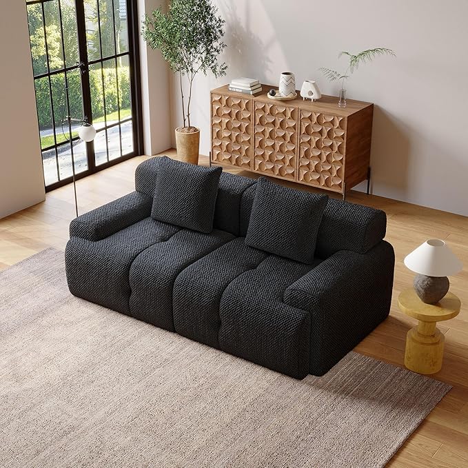 73" Modern Modular Sectional Sofa, 2 Seater Convertible Chenille Cloud Couch Sofa Set, Boneless Couches for Living Room with Ottoman, No Assembly Required, Black