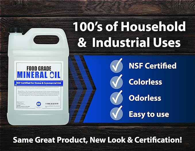 Premium 100% Pure Food Grade Mineral Oil USP, 4 Pack of Gallons, Food Safe Butcher Block and Cutting Board Oil, NSF Certified Material