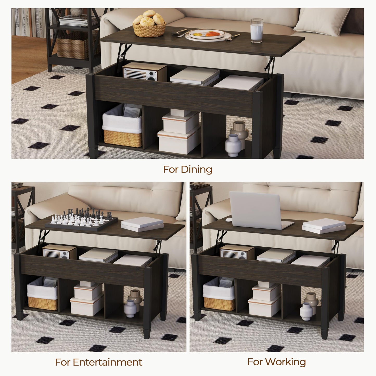 Yaheetech Coffee Table, 41in Lift Top Coffee Table with Storage Hidden Compartment & Shelf, Retro Coffee Center Table with Lift Tabletop for Living Room, Espresso