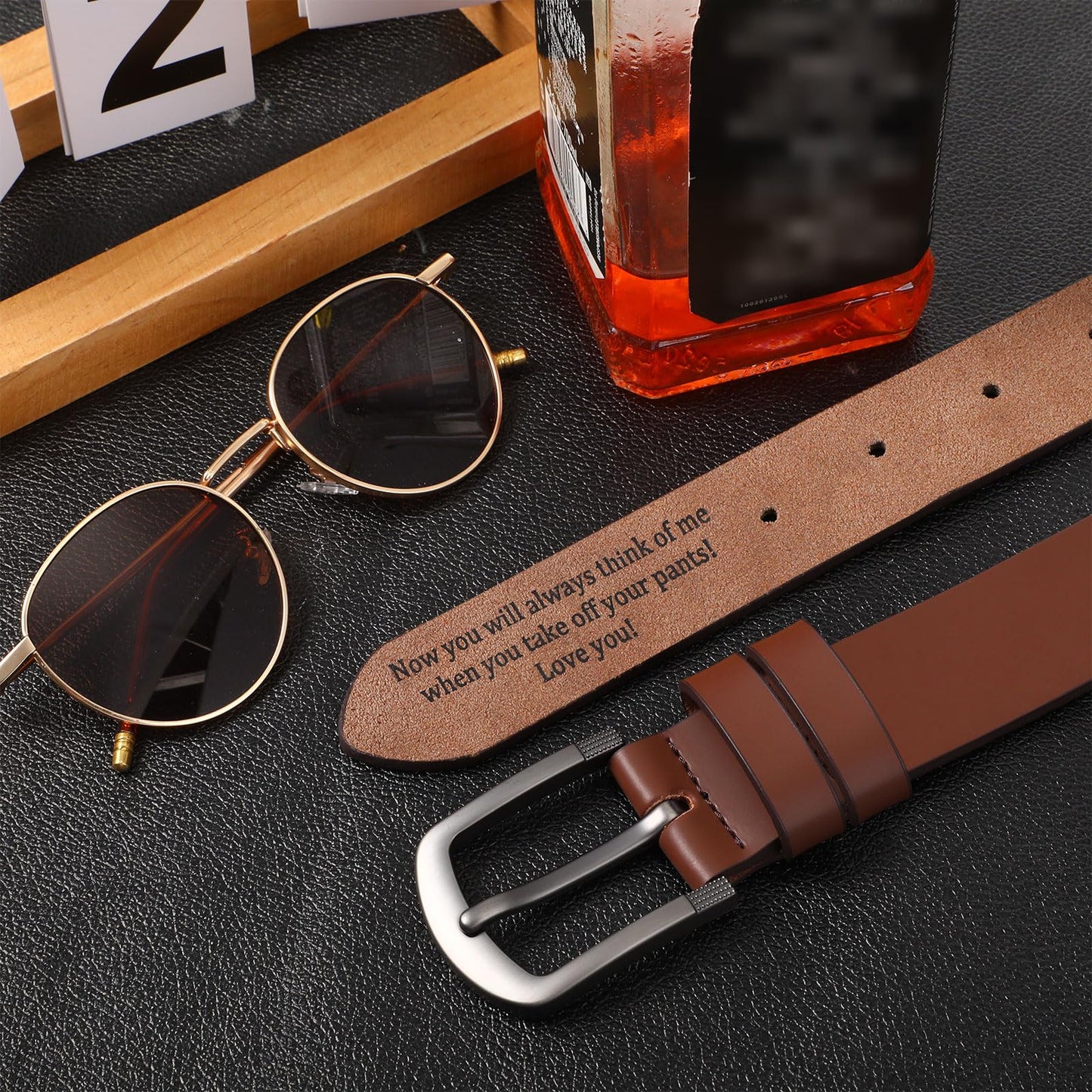 Bunnycool Mens Belt Gift Husband Personalized Belts for Men Engraved Leather Gift for Him Birthday Anniversary Wedding(Brown,36(waist34-35))