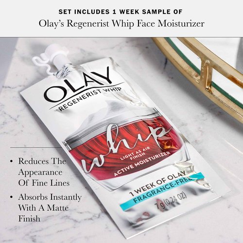 Olay Regenerist Vitamin C + Peptide 24 Brightening Face Cream (1.7 Oz) + Travel Size Whip Face Moisturizer and Cleansing & Brightening Body Wash with Vitamin C and Vitamin B3, 17.9 Fl Oz (Pack of 4)