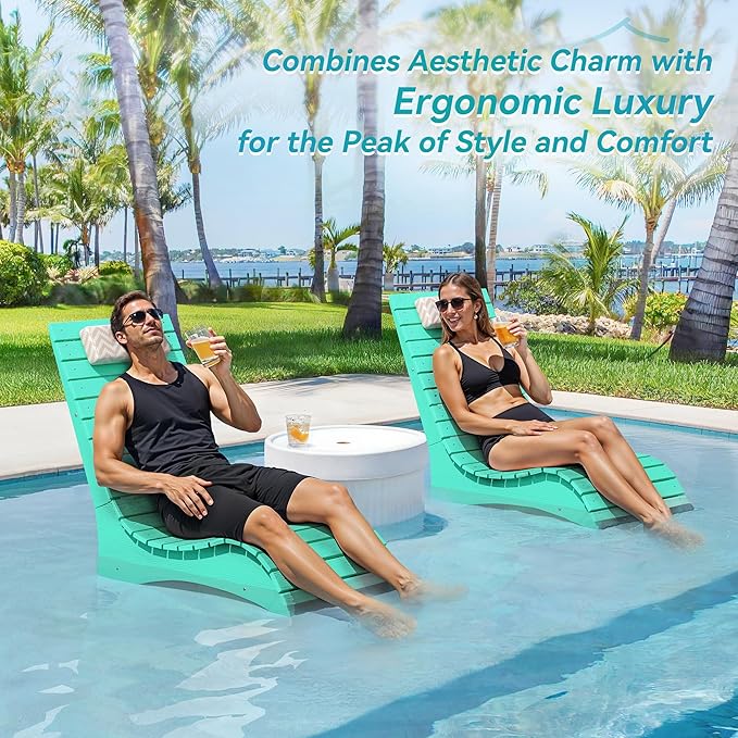 Homenjoy HDPS Pool Lounge Chairs Set of 2, Use in Pools Lounge Chairs up to 10-Inches of Water, Chaise Chairs with Headrest, Lounge Chair Outdoor, Fade-Resistant Pool Lounger for Deck
