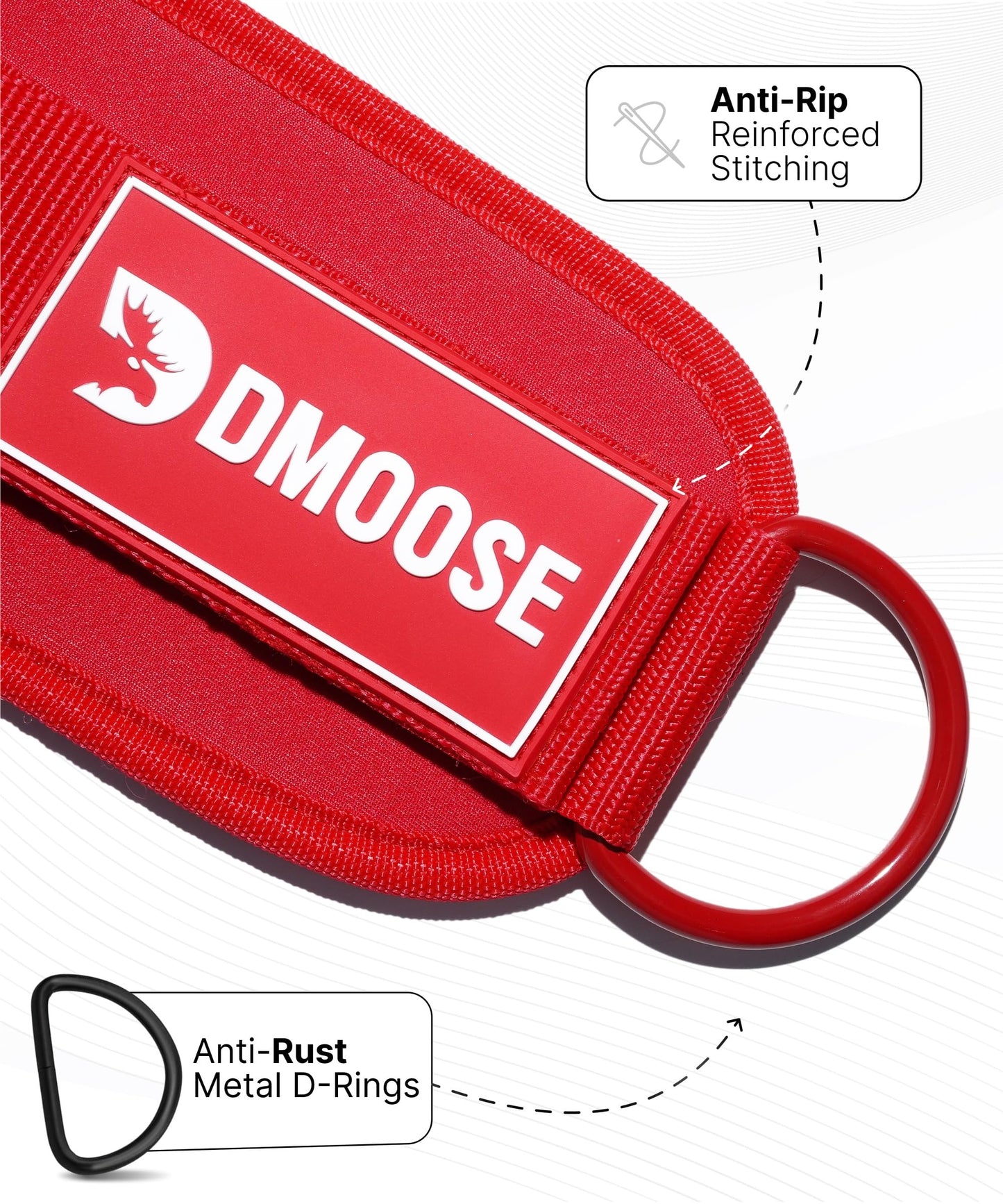 DMoose Fitness Ankle Straps for Cable Machines - One Size Fit Premium Padding, Glute Kickback Ankle Strap for Women & Men, Cable Attachments for Gym, Booty Workouts & Hip Abductors (All Red - Single)
