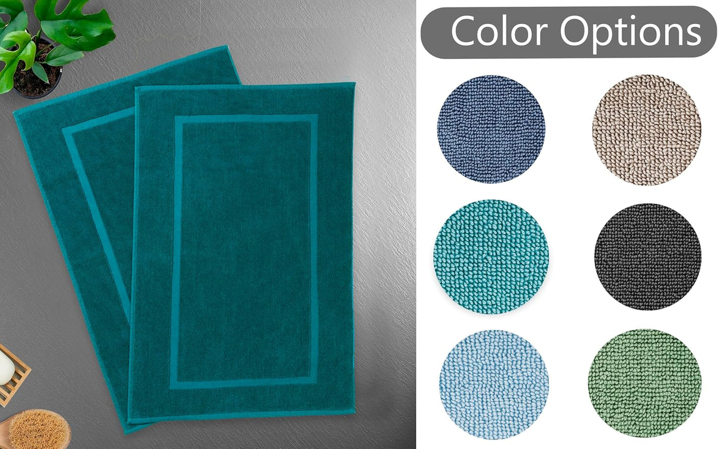 HILLFAIR-900 GSM-100% Ringspun Cotton Floor Towels mat- Hotel-Spa Tub-Shower Bathroom Floor mat Towels- 21 x 34 Inch - Terry Cotton Bath Mats, Machine Washable, Absorbent- 2 Peice Towel Set- Teal