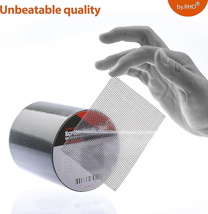 by.RHO Window Screen Repair Kit Tape (Black, 2" x 15FT) for Window Screen and Screen Door Tears Holes 3-Layer Strong Adhesive & Waterproof Tape Fiberglass Covering mesh